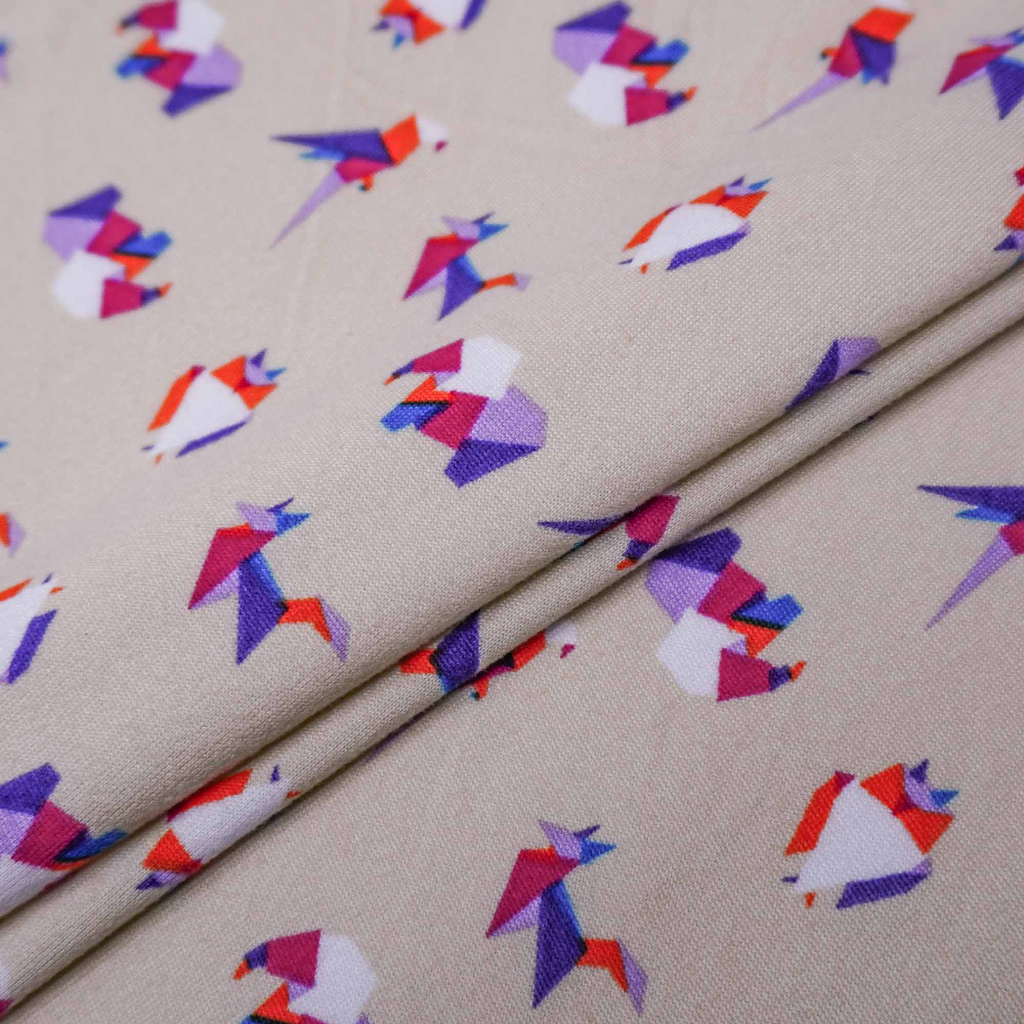 Tecido malha viscolycra suede estampado origami nude