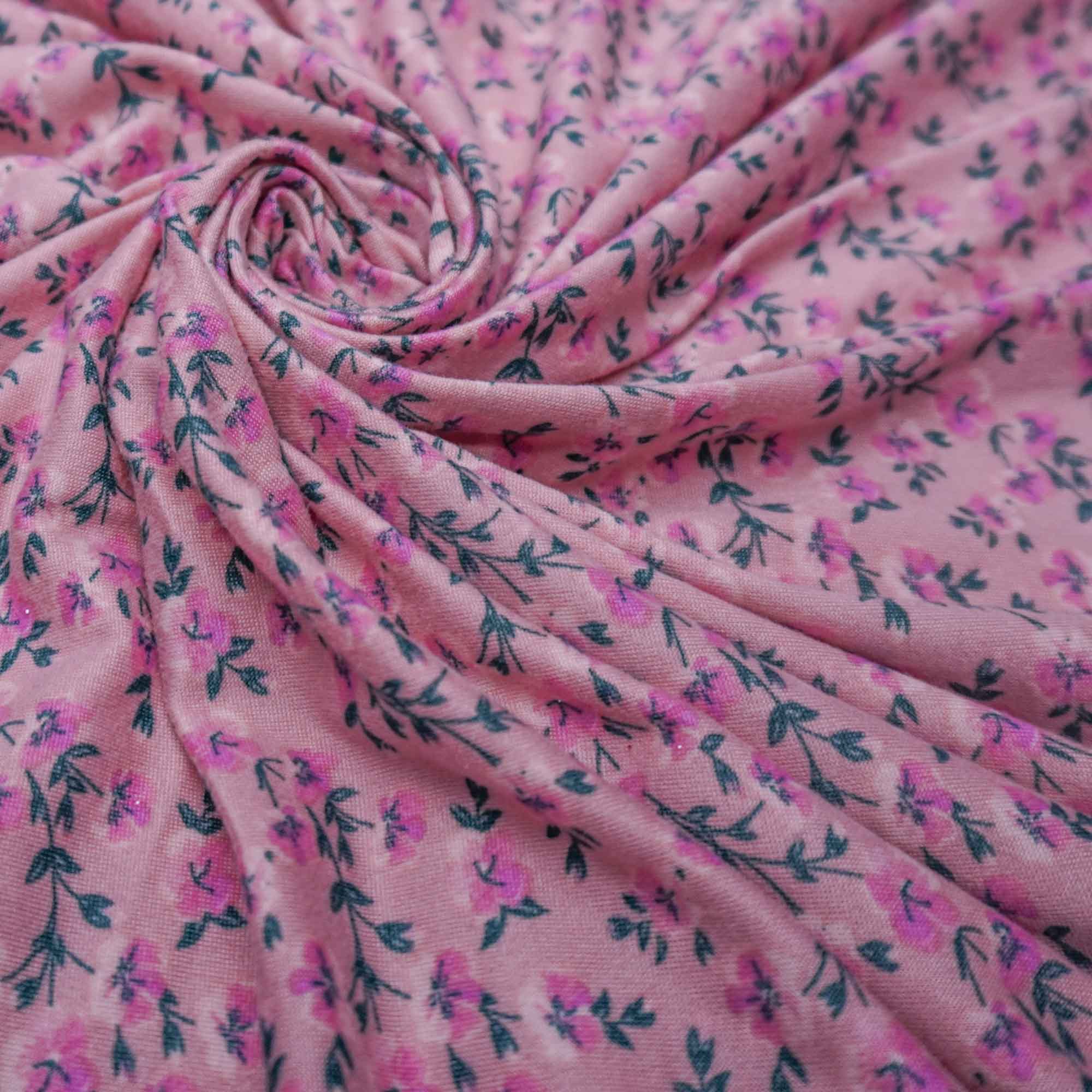 Tecido malha viscolycra suede estampado floral rosê