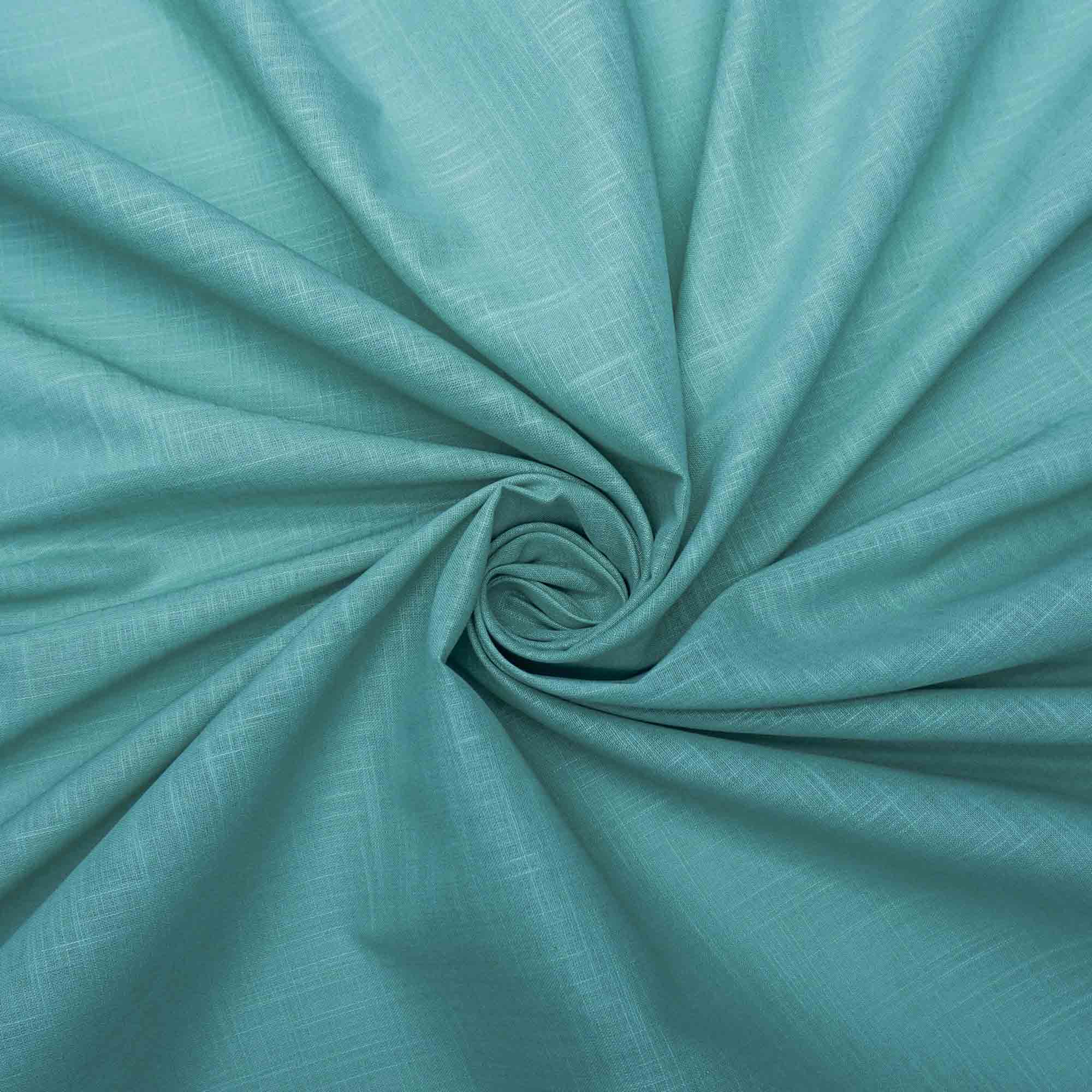Tecido cambraia de algodão com textura de linho azul turquesa