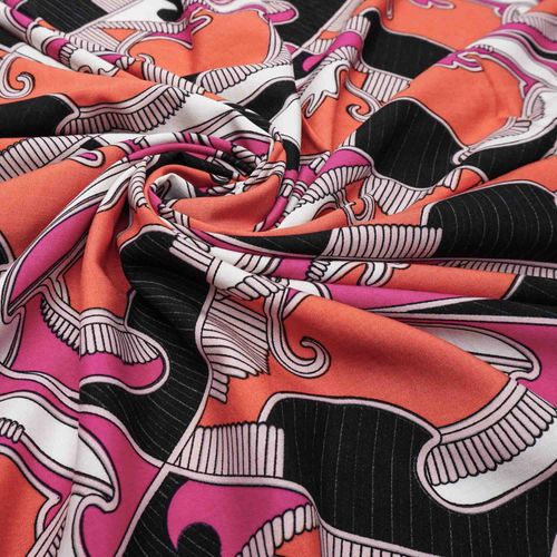 Tecido viscose estampado abstrato terracota/preto/pink (tecido italiano legítimo)