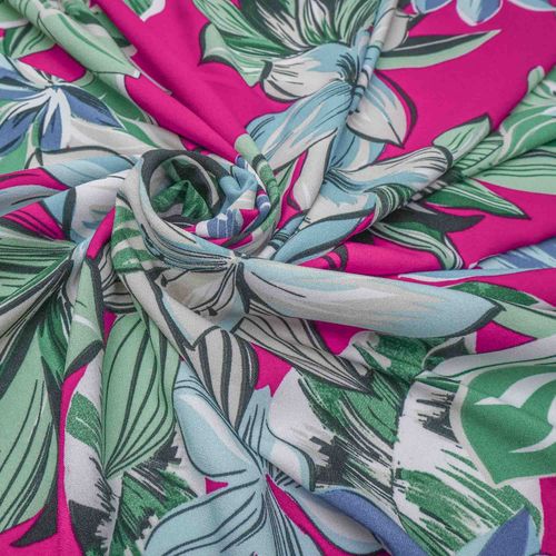 Tecido crepe leve texturizado estampado floral pink