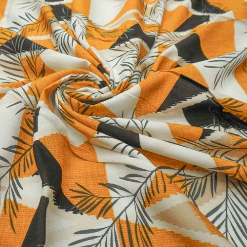 Tecido viscose estampado off white/laranja