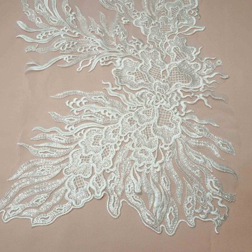 Tecido renda tule bordado mônaco branco - und 33cmx135cm