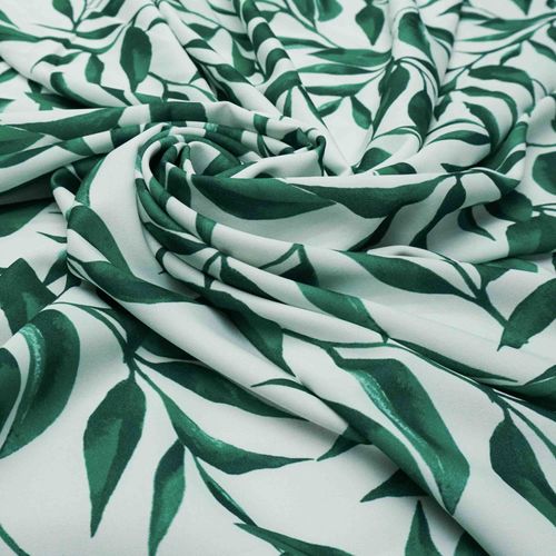 Tecido crepe leve estampado folhagem verde