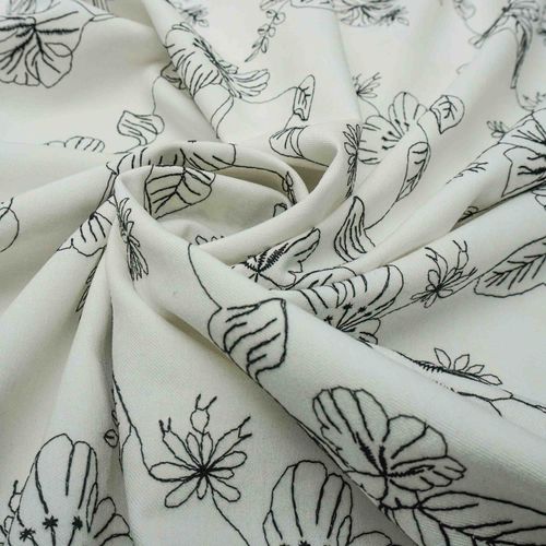 Tecido viscose twill bordada off white