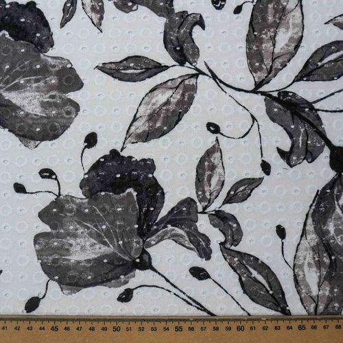Tecido laise estampado floral branco/preto und 50cm x 130cm