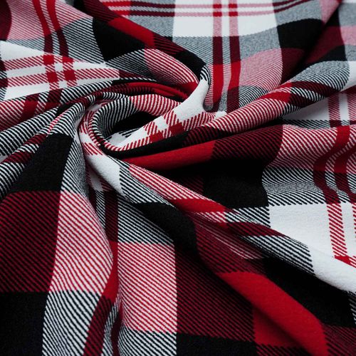 Tecido crepe summer  estampado xadrez vermelho e preto