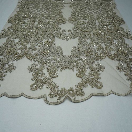 Tecido renda tule bordado pedrarias champagne - unid 50x140cm