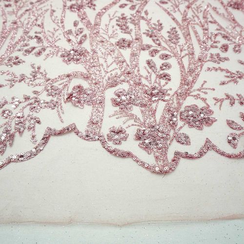 Tecido renda tule glitter rosa
