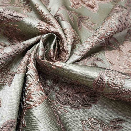 Tecido jacquard fio metalizado floral rosa/prata