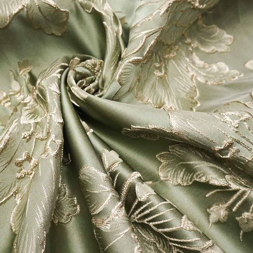 Tecido jacquard floral verde/dourado