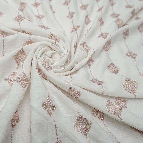 Tecido viscose bordada off white/rosa