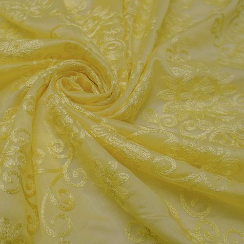 Tecido liocel bordado floral amarelo