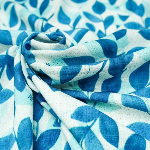 Tecido crepe leve estampado folhagens azul