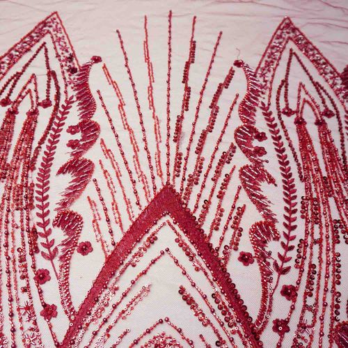 Tecido tule bordado pedraria mini paetê e pérolas marsala