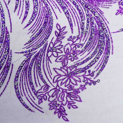 Tecido tule com glitter diamante quebrado folhas roxo