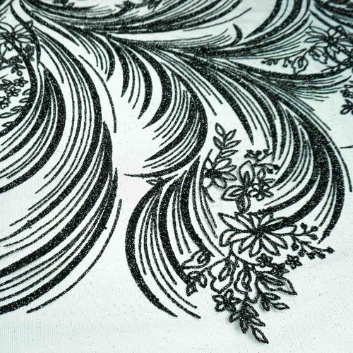 Tecido tule com glitter diamante quebrado folhas preto