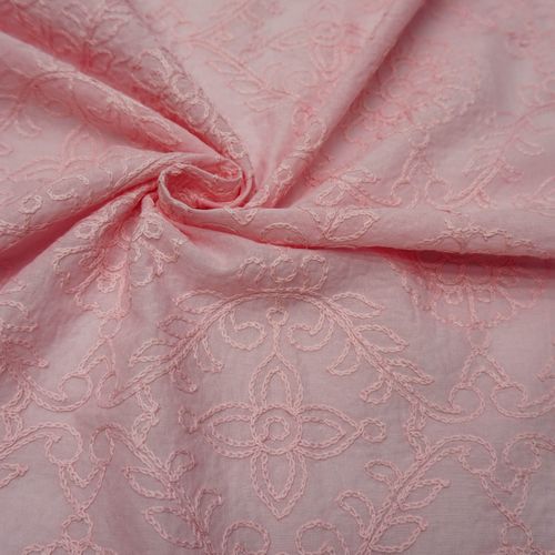 Tecido cambraia de algodao bordado cordone rosa claro