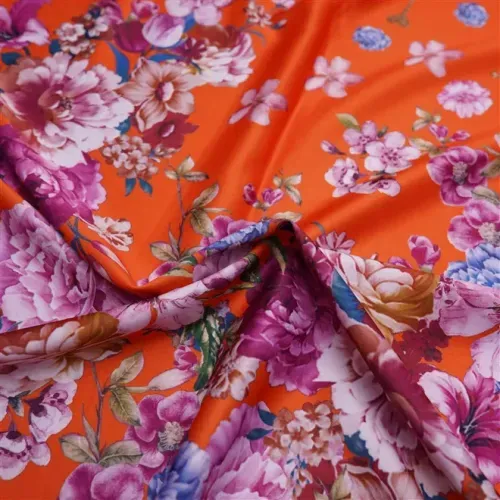 Tecido crepe valentino laranja estampado floral - und 40x147cm