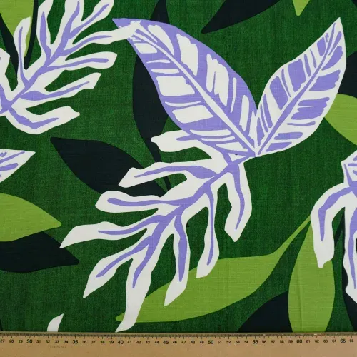 Tecido viscose verde estampado folhagens - und 120x150cm