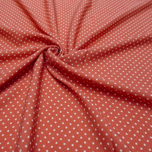 Tecido crepe leve coral estampado poa off white