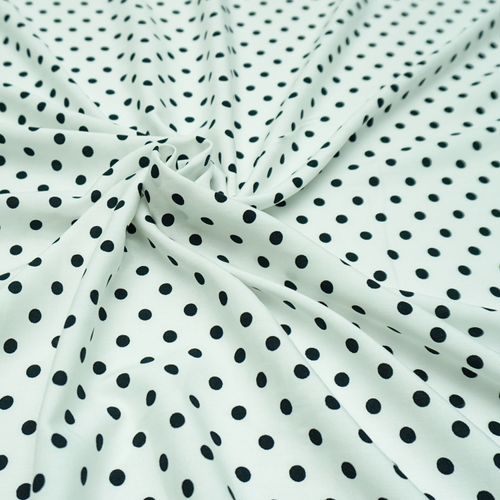 Tecido viscose estampado off white poa preto