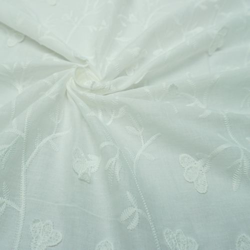 Tecido cambraia de algodao bordado floral 3d off white