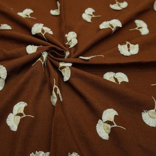 Tecido linho misto bordado 3d marrom chocolate