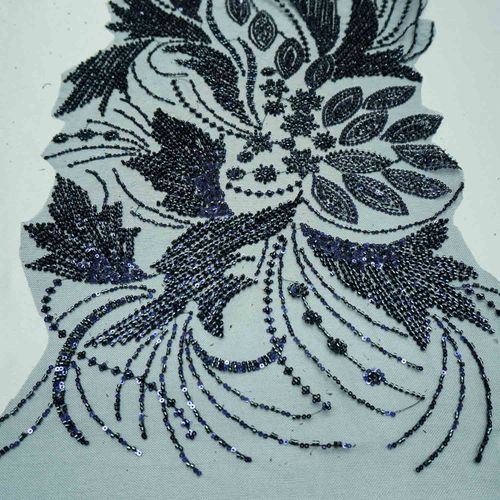 Tecido renda tule bordado azul marinho - und 35x130cm