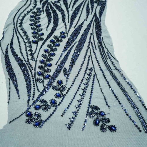 Tecido renda tule bordado azul marinho - und 33x130cm