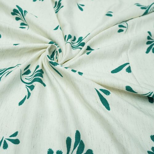 Tecido viscose mista cru estampa folhagens verde turquesa