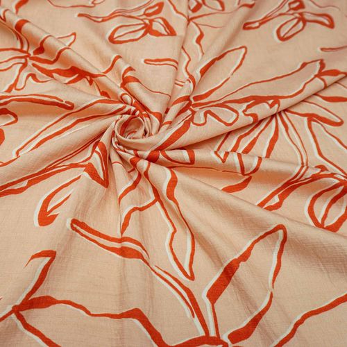 Tecido viscose mista estampa abstrato floral tons de coral