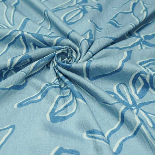 Tecido viscose mista abstrato floral tons de azul