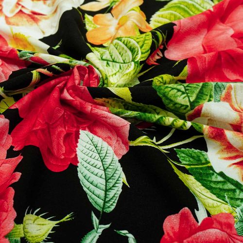 Tecido viscose rustica preto estampado floral