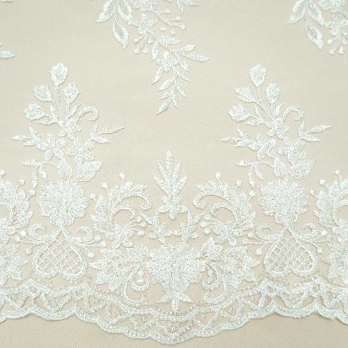 Tecido renda tule bordado pedraria branco