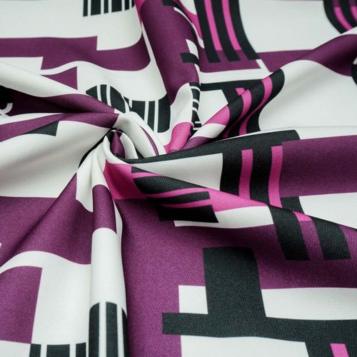 Tecido crepe alfaiataria estampado roxo/fucsia