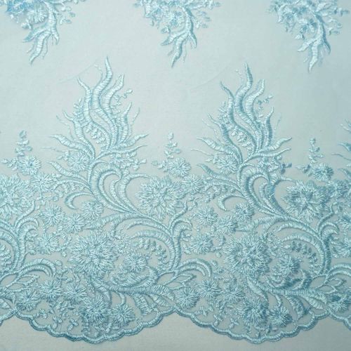 Tecido renda bordada azul tiffany claro