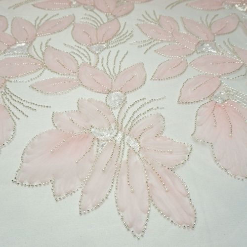 Tecido renda tule bordada 3d rosa - Und 30cmx140cm