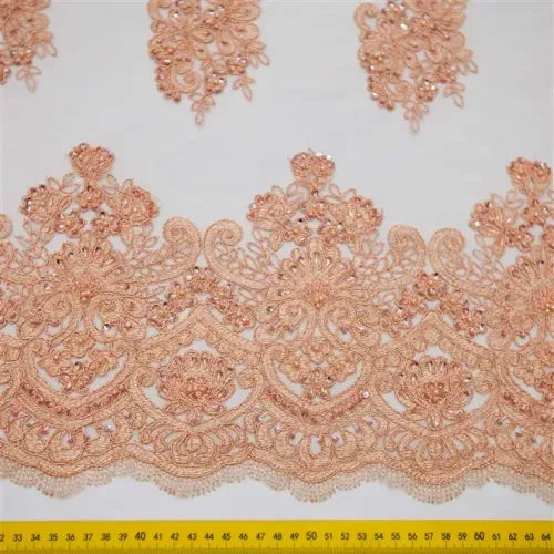 Tecido renda bordada salmão - und 35x140cm