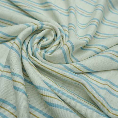 Tecido linho misto estampado listras cru/dourado/azul
