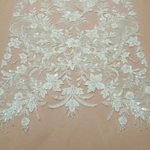 Tecido renda tule bordada pedraria branco - und 33x130cm