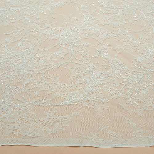 Tecido renda tule bordada pedraria branco