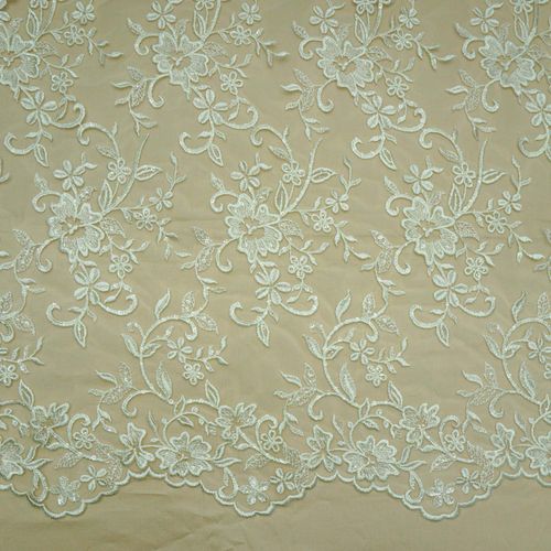 Tecido renda tule bordado off white