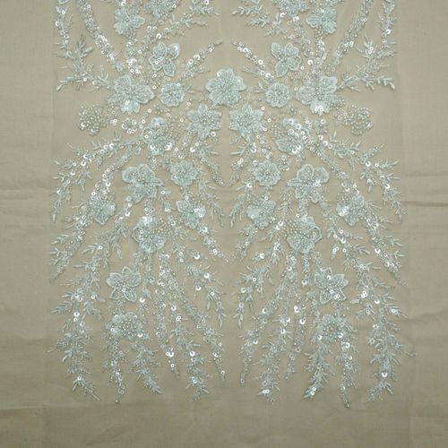 Tecido renda tule bordado pedraria branco - und 33x130cm