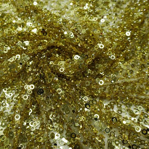 Tecido tule com glitter e paete dourado