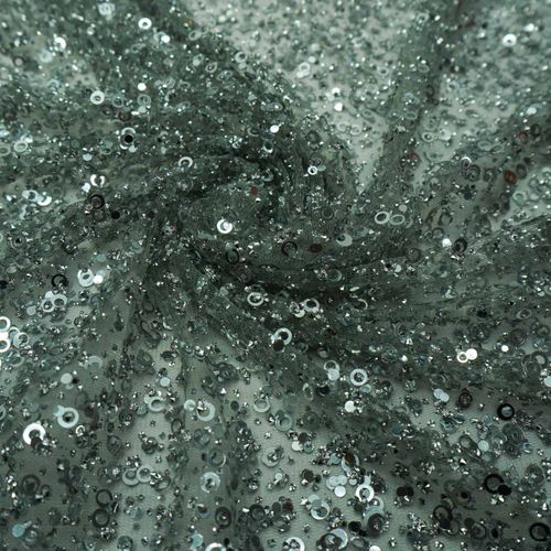 Tecido tule glitter e paete prata