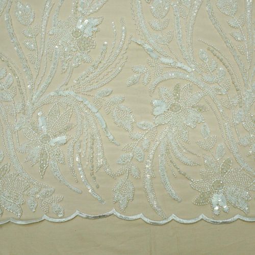 Tecido renda tule bordado pedraria off white - und 32x130