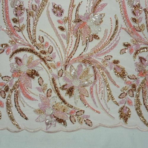 Tecido renda tule bordado pedraria rosa - und 39x130