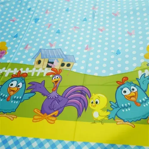 Tecido cetim bucol azul poa barrado galinha pintadinha und 60x147cm