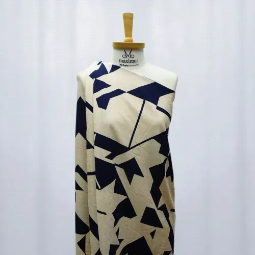 Tecido viscose abstrato azul marinho/nude und 50x150